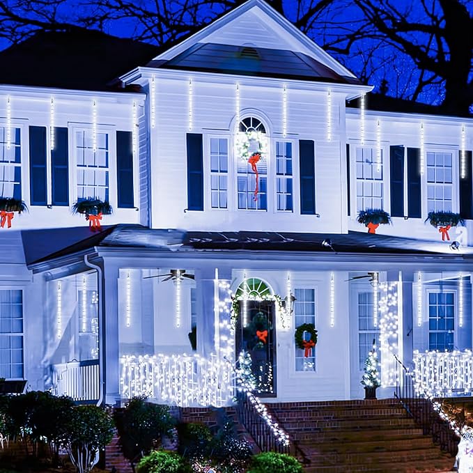 JMEXSUSS 2 Pack Solar Christmas Meteor Shower Lights 16 Tube 288 LED White Solar Christmas String Lights Outdoor Waterproof for Tree Patio Garden Wedding Party Decorations