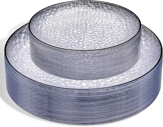 Rubtlamp 60Pcs Black Plastic Plates Black Heavy Duty Graduation Plastic Plates Clear Disposable Party Plates Hammered Fancy Plates Include 30 Dinner Plates 30 Salad Plates For Graduation Party