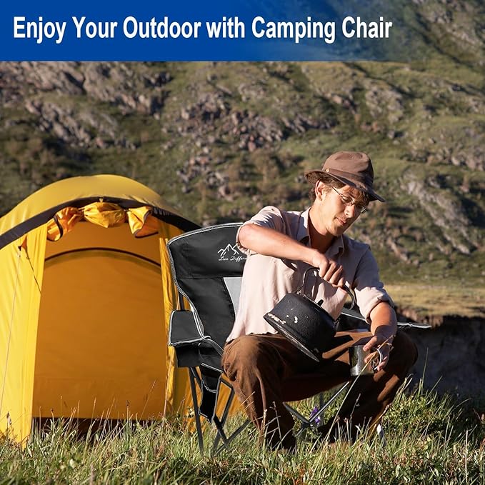 Outdoor Folding Camping Chair with Cup Holder Storage Bag Large Anti-Sink Feet 400lbs Capacity 2 Pack Breathable Mesh Portable Chair for Camping Beach Fishing Sports Black 2Pack