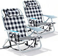 2 Pack Lightweight Portable Camping Beach Chair for Adults Outdoor Lay Flat Folding Beach Chairs with 5 Positions Backpack Beach Chair with Towel Bar Zipper Pouch Cup Holder Plaid