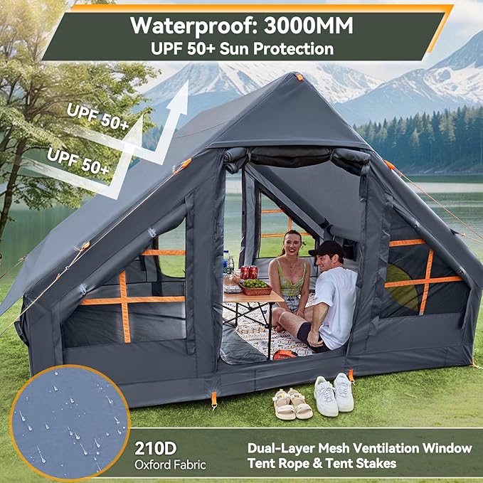 Inflatable Camping TentEasy Set up with Electric Air Pump Waterproof Blow Up Tent for Adults Portable Outdoor for Camping&ampHiking