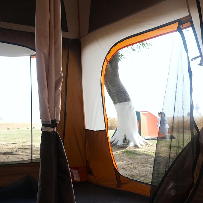 KTT Extra Large Tent 10-12-14 Person(Style-B)Family Cabin Tents2 Rooms3 Doors and 3 Windows with MeshStraight WallWaterproofDouble LayerBig Tent for OutdoorPicnicCampingFamily Gathering