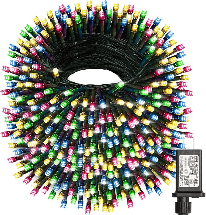 Haili 1000 Led Christmas Lights Plug in 8 Lighting Modes Waterproof Outdoor Christmas Lights for Tree Yard Party Indoor Outside Decorations (393FT Multi Colored)