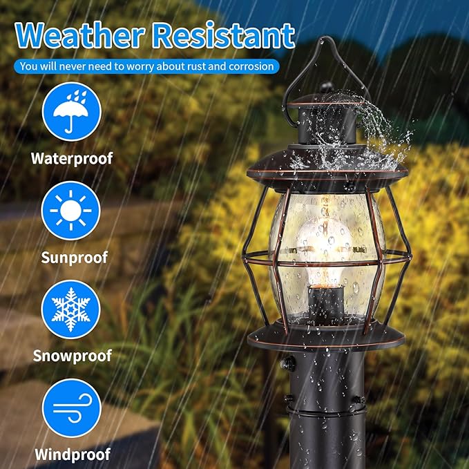 Dusk to Dawn Outdoor Post Lights with Pier Mount Base16.8“ Waterproof Lamp Post Light Fixture Hardwired 120VOil Rubbed Bronze Post Lighting for Driveway Yard Pathway Garden Patio