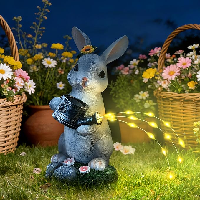 Solar Garden Decor Watering Bunny Statues Outdoor Outdoor Sculpture Figurine Statue Lights Outdoor Garden Yard Lawn Patio Decoration Unique House Warming Birthday Present for Women Family