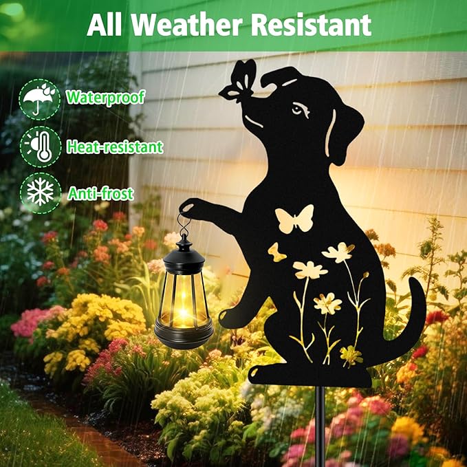 Solar Lights Outdoor Stakes Metal Dog Solar LightsBirthday Gifts for Women Mom Grandma Waterproof Hanging Lantern Garden Ornaments Decor Outside Backyard Yard Art Patio Pathway