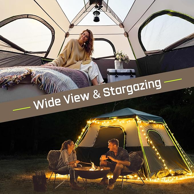 4/6/8 Person Instant Tent Waterproof Pop Up Tents for Camping with Rainfly 60 Seconds Easy Setup Automatic Cabin Tent for Family Camping with Expandable Carry Bag &amp Upgraded Ventilation