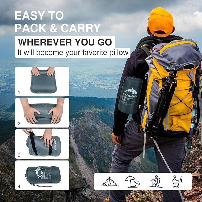 Memory Foam Camping Pillow Lightweight &amp Portable Travel Pillow Backpacking Pillow with Removable Cover Ergonomic Pillows Neck Lumbar Support for Outdoor Camp Hiking Backpacking Sleep
