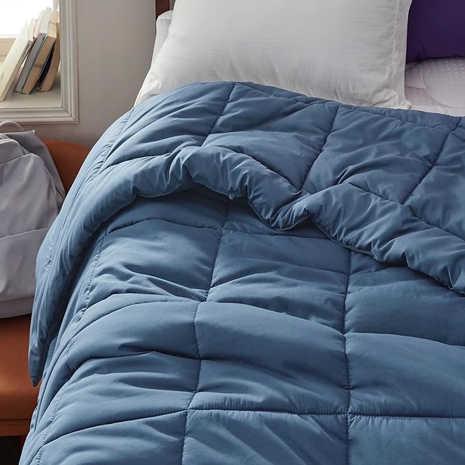 Bedsure Comforter Duvet Insert - Quilted Comforters Twin Size All Season Duvet GentleSoft Down Alternative Bedding Blanket with 8 Tabs Gifts for Women/Men Dark Slate Blue Twin 88 x 68 Inches