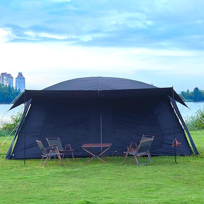KTT Extra Large Tent 12-14 PersonFamily Cabin Tents2 RoomsStraight Wall2 Doors 4 Windows with MeshWaterproofStraight WallBig Tent for OutdoorPicnicCampingGathering(Brown)