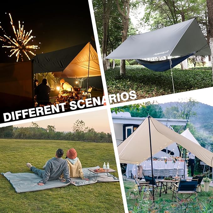 Puraville 12x10 ft Rectangle Lightweight Camping Tarps Portable Waterproof Hammock Rain Fly Tent Tarp for Camping Backpacking Green
