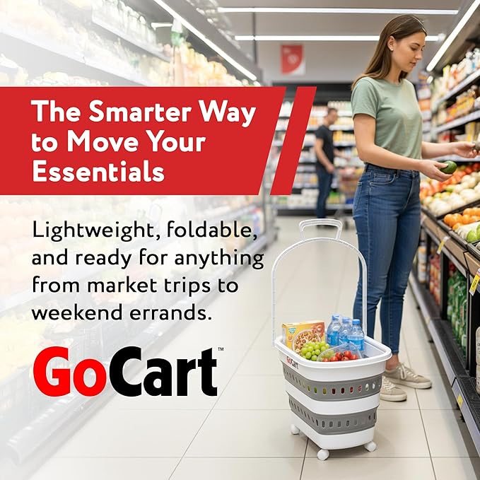 dbest Products Gocart Foldable Shopping Cart with Wheels - Collapsible Grocery Cart with Handles for Easy Storage - As Seen on Shark Tank - Portable Rolling Cart - 33 Height - Lightweight Design