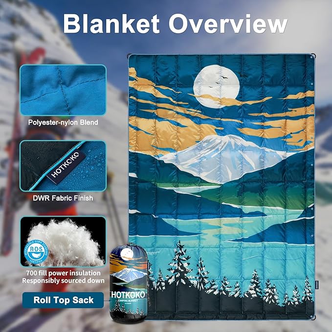 Down Camping BlanketWarm Puffy Lightweight Down Camp Blanket Outdoor Travel Quilt for SleepStadium Hiking 700 Fill Power Water Resistant