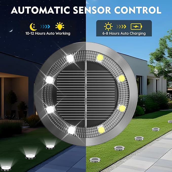 Solar Ground Lights Outdoor 12 Pack Solar Lights Outdoor Waterproof Mini Flat Solar-Powered Garden Light Landscape Lighting for Garden Yard Lawn Pathway Walkway Driveway Backyard Decor Cold White