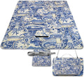 Blue and White Folk Chinese Chinoiserie Style Waterproof Outdoor Picnic Blanket Sandproof Beach Mat for Camping Hiking Grass Travelling