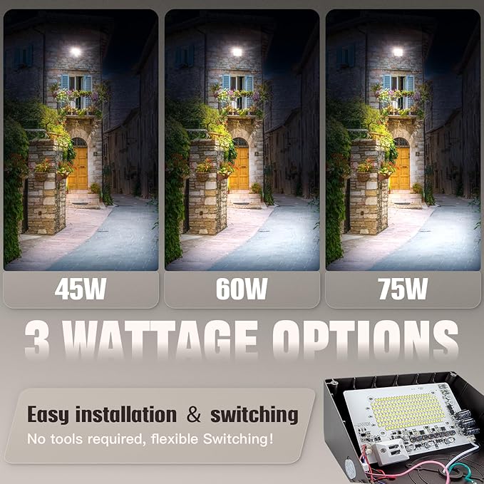 LED Wall Pack Light 75/65/50W with Dusk-to-Dawn Sensor 11250 LM 6000/5000/4000K LED Security Flood Lighting 120V Outdoor Wall Lights for Parking Lots|Warehouses|Factories|Yard 2 Pack