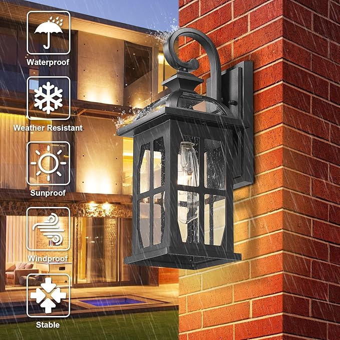Darkaway Outdoor Wall Lights Exterior Light Fixture with Seeded Glass Aluminum Anti-Rust Exterior Lights Sconces Lighting for House Porch Yard Hallway Doorway Garage