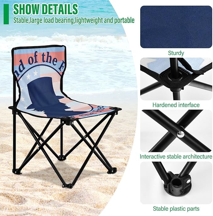 4th of July Independence Day Land of Free Blue Silhouette Packable Camping Chairs for Adults Ultra-Lightweight Backpack Chair Includes Carry Bag Hiking Chairs Backpacking Ultralight for Concert