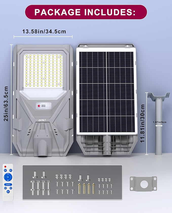 JAYNLT X-10000W Solar Street Lights6500K Commercial Parking Lot Light Dusk to Dawn Dusk to DawnIP68 Waterproof Flood Security Street Lights Motion Sensor for Parking LotRoad