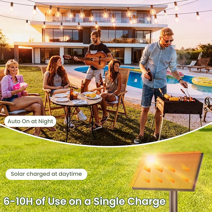 Svater Solar Outdoor String Lights 50 FT G40 Patio Lights Shatterproof Dimmable Vintage Edison Bulbs Solar Powered Weatherproof Light for Patio Backyard Garden Bistro Warm White