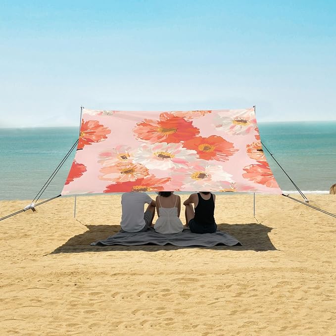Beach Tent Sun Shelter Spring Flower Lightweight &amp Easy Setup Beach Shade Canopy for Camping Fishing