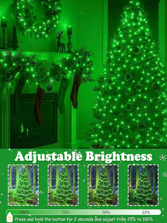 2-Pack 66FT 200 LED St. Patrick's Day Lights 13 Modes Extendable Christmas Tree Lights with Timer &amp Memory Waterproof Twinkle Fairy Lights Green Wire Outdoor String Lights Indoor for Xmas (Green