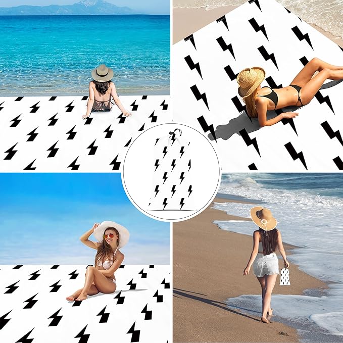 Beach Blanket Waterproof Sandproof Beach Blanket with 4 Stakes &amp 4 Pockets 78''×86'' Lightweight Outdoor Picnic Blanket for Travel Camping Hiking