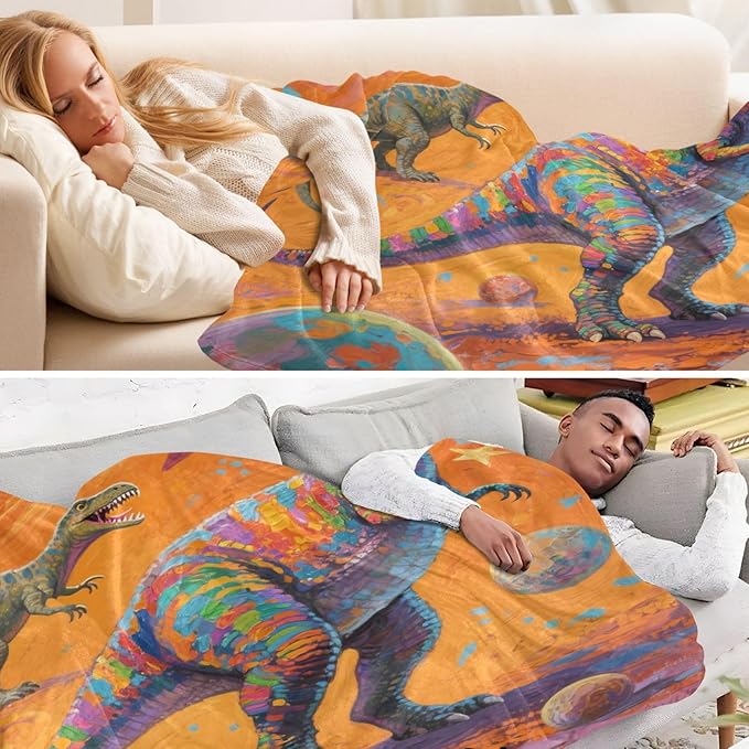 Throw Blanket For Sofa Cartoon Colorful Dinosaur ROCKETS Blankets For Adults 50x70