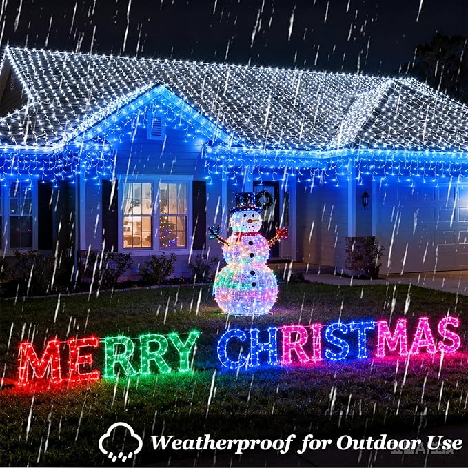 1620 LED 164ft Outdoor Christmas Lights 12 Modes Dimmable Curtain String Lights with 360 Drops Waterproof Twinkle Fairy Lights with Timer for Bedroom Window Holiday Wedding Xmas Decor Blue