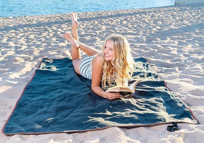 BRAWNTIDE Large Outdoor Waterproof Blanket - Extra Thick Fleece Warm Windproof Sandproof Quilted 82 x 55 Ideal for Beaches Picnics Camping Stadiums Dogs Car