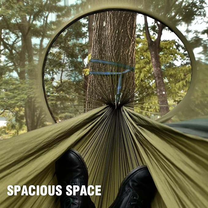 Camping Hammock with Mosquito Net Lightweight Portable Double &amp Single Hammock Tent with 2 Tree Straps Parachute Nylon Hammock for Outdoor Backpacking Beach Backyard Patio Hiking Arm Green