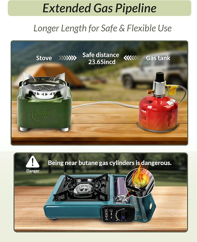 Indwell Infrared Propane Camping Stove - CSA Certified Portable Gas Stove with 23inch Extended Hose &amp Piezo Ignition Windproof Single Burner for Backpacking Hiking Fishing &amp Emergency Prepa