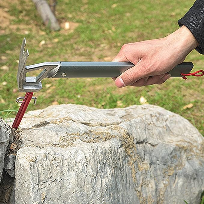 Camping Claw Hammer Multi-Functional Tent Stake Hammer Portable Stainless Steel Ox Horn Head Tent Stake Hammer with Aluminium Handle for Camping Hiking Backpacking Gardening