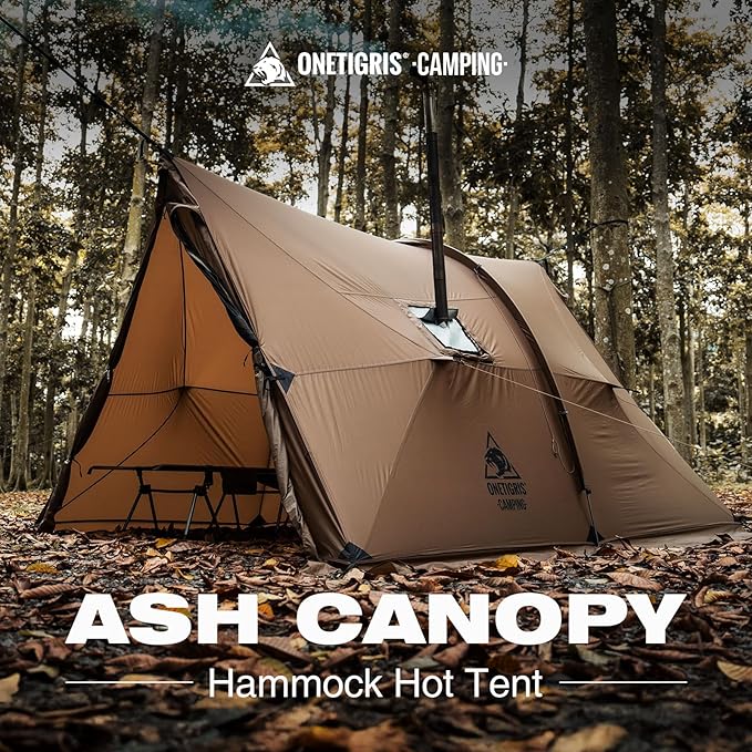 OneTigris ASH Canopy Hammock Hot Tent Spacious Waterproof Windproof 4 Season Tent with Poles for Camping Hiking Bushcrafting Survivalist Car Trips