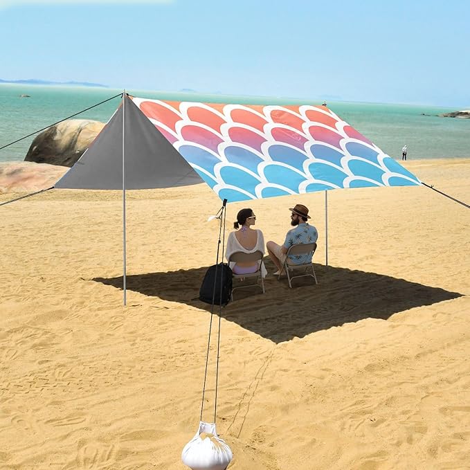 Beach Tent Sun Shelter Rainbow Mermaid Scales Lightweight &amp Easy Setup Beach Shade Canopy for Camping Fishing