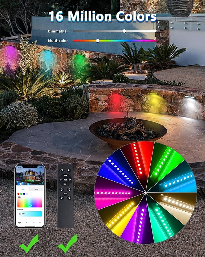 Teekuv 8 Pack 7 Inch RGB LED Hardscape Lighting 5W Smart Retaining Wall Lights 16 Million Colors with Remote Control IP65 Waterproof Landscape Paver Lights 12V AC/DC Low Voltage Outdoor Lighting