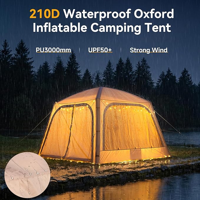 Inflatable Blow Up Tents for CampingWaterproof Oxford Hot Tent with Manual PumpSpacious Easy Setup Inflatable Camping Air Tent for Family Glamping