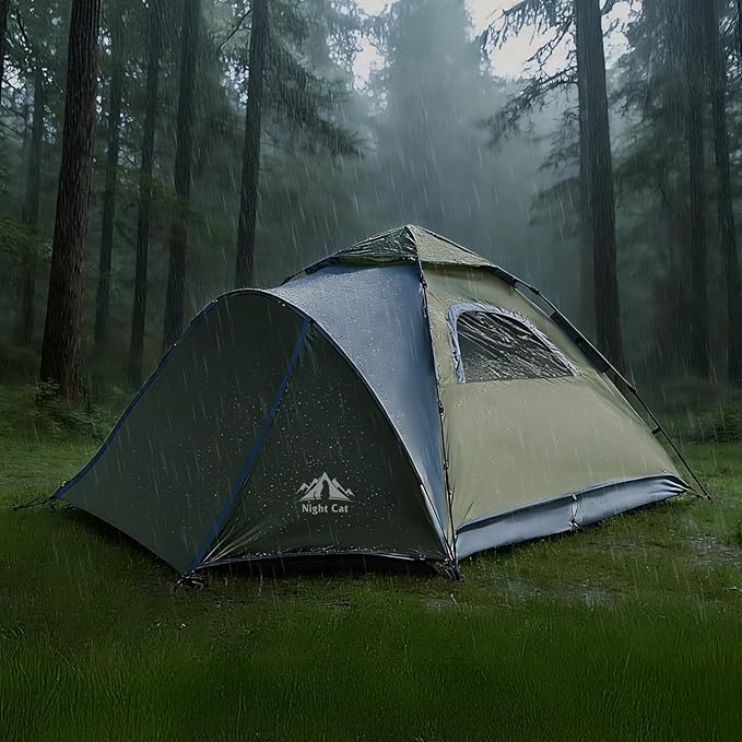 Night Cat Instant Popup Tents 2-3 Persons with Footprint Tarp Easy Setup Camping Tent with Rainfly Double Layers Waterproof Automatic Hydraulic Mechaism