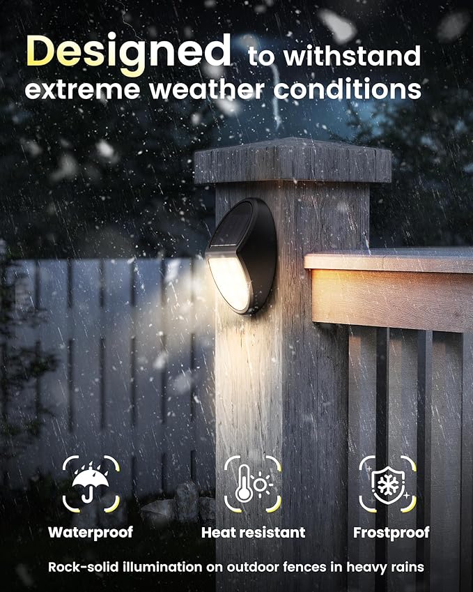 8 Pack Outdoor Fence Solar Lights IP68 Waterproof Solar Step Lamps for Backyard Garden Pathway Porch Patio Driveway Walkway Railing - Yellow Light