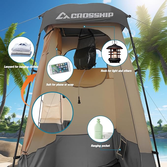Camping Shower Tent - Outdoor Privacy Tent with Solar Shower Bag - 84.6 H*60 W Privacy Shelter for Outdoor Bathroom Changing Room &amp Fishing UV Resistant&ampWaterproof Camping Bathroom
