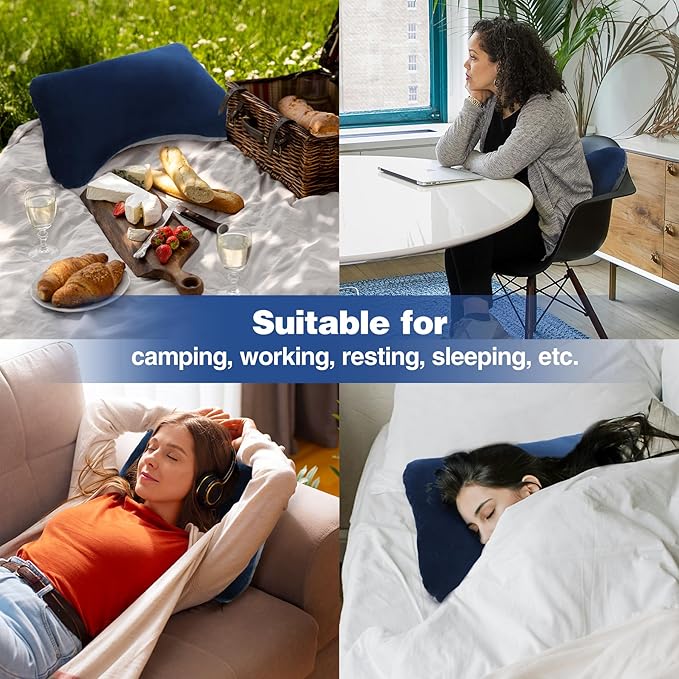 REDCAMP Cotton Flannel Sleeping Bag for Camping 41F/5C Cold Weather Warm and Comfortable Envelope Blue 4lbs(75x33)+Memory Foam Camping Pillow for Sleeping Lightweight and Compressible