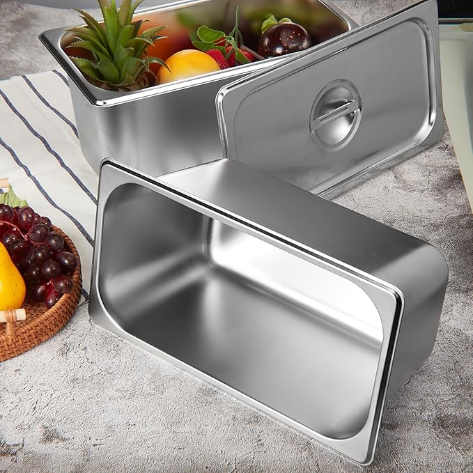 Mifoci 4 Pack Stainless Steam Hotel Pan with Lid 1/3 Size x 6 Inch Deep Table Steam Pan Restaurant Supplies Reusable Anti Rust Catering Storage for Home Party Restaurant Hotel Buffet