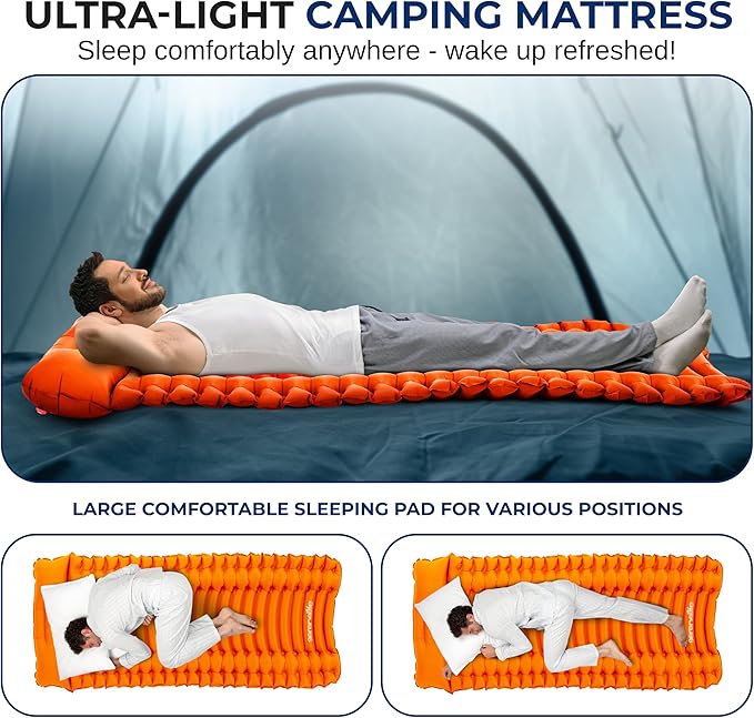 SereneLife Lightweight &amp Compact Camping Gear – Sleeping Pads &amp Bags with Built-in Pillows for Outdoor Comfort Waterproof &amp Tear-Resistant Design Perfect for Hiking Backpacking Couples