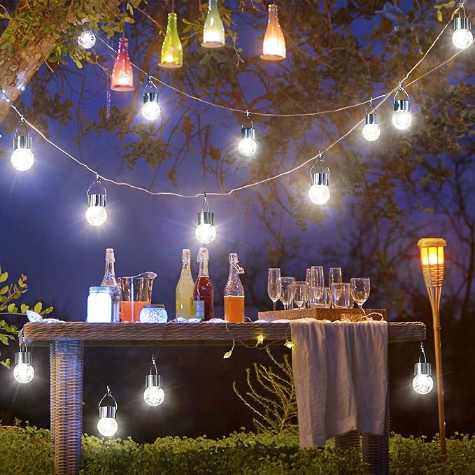 MAXvolador 12-Pack Hanging Solar Lights Decorative Cracked Glass Ball Light Solar Powered Waterproof Globe Lighting for Garden Tree(Cool White)