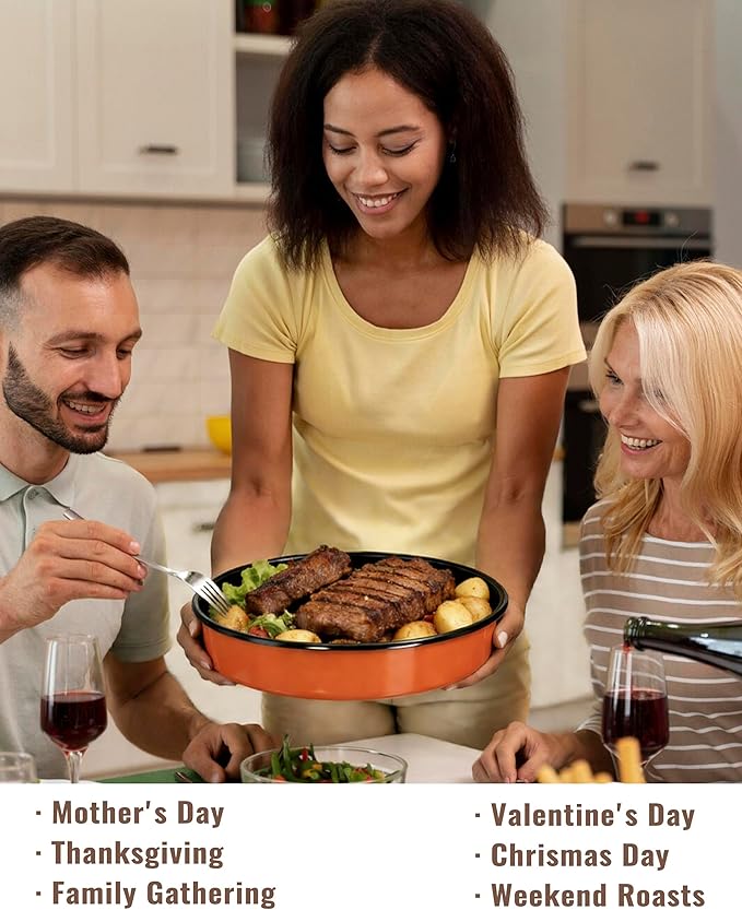 Round Enamel Roasting Pan Set Bakeware 4 Pack Cake Pizza Baking Dish 9/10/12/14 Inch Non-Stick Heat Resistance Chicken Roaster Oven Dishwasher Safe Valentine Mother's Day Gift Cookware