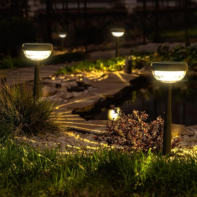 Ensenior 10-Pack Solar Lights Outdoor Auto ON/Off 3000K LED Solar Garden Lights for Pathway Yard Patio Walkway Flower Bed Halloween Christmas Landscape Lighting IP65 Waterproof Flag Lights