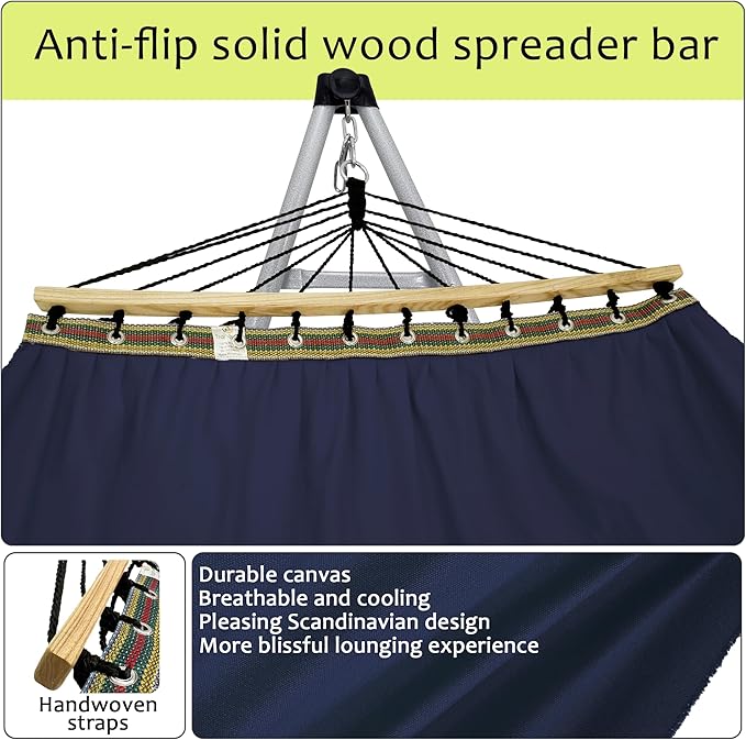 Tranquillo Ultimate Relaxation Portable Hammock Stand Foldable Hammock Stand with Canvas Hammock Spreader Bar Quick Fold Unfold in 30 Seconds Steel Frame Hammock 600 lbs Capacity White/Navy