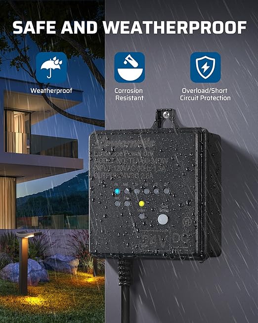 DEWENWILS Low Voltage Landscape Transformer 60W 120V AC to 24V DC Landscape Lighting Transformer with Timer &amp Photocell Sensor Outdoor Weatherproof for LED Lights Spotlights Pathway Lights