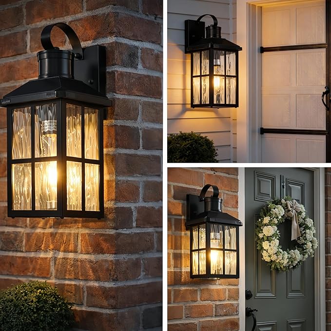 2 Pack Motion Sensor Outdoor Porch Light: Dusk to Dawn Weatherproof Exterior Wall Lights Fixture Black Outside Coach Lamp for House Garage Patio Front Door