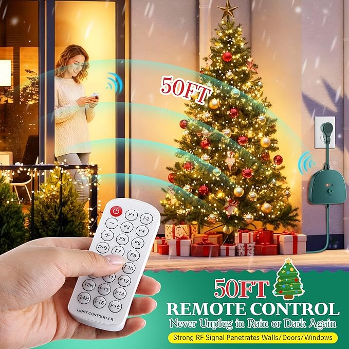 Christmas Light Controller with Remote Create Dazzling Lighting Displays with Multiple Functions Timer Dusk to Dawn Sensor Adjust Speed for Christmas Outdoor String Light (1 Channel 16 Functions)